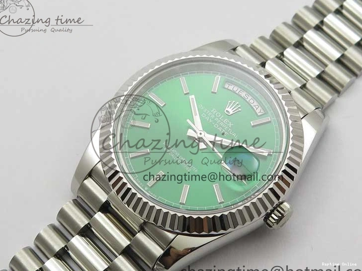 0114 Affordable Day-Date 40mm 228239 BP New Dial Version 904 SS Green Stick Markers Dial on SS President Bracelet A 2817
